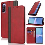 Per Sony Xperia 10 III Custodia per telefono in pelle con cuciture colorate e texture di vitello (rosso nero)