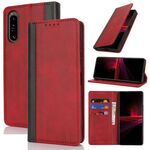 Per Sony Xperia 1 III Custodia per telefono in pelle con cuciture colorate e texture di vitello (rosso nero)