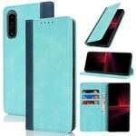 Per Sony Xperia 1 III Custodia per telefono in pelle con cuciture colorate e texture di vitello (blu chiaro blu scuro)