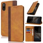 Per Sony Xperia Ace II / L5 Custodia per telefono in pelle con cuciture colorate con texture di vitello (giallo marrone)