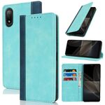 Per Sony Xperia Ace II / L5 Custodia per telefono in pelle con cuciture colorate e texture di vitello (blu chiaro blu scuro)