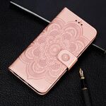 Per iPhone 11 Custodia in pelle a ribalta orizzontale con motivo a goffratura mandala, con supporto e slot per carte e portafoglio e cornice per foto e cordino (oro rosa)