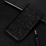 Per iPhone 11 Custodia in pelle a ribalta orizzontale con motivo a goffratura mandala, con supporto e slot per carte e portafoglio e cornice per foto e cordino (nero)