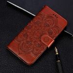 Per iPhone 11 Custodia in pelle a ribalta orizzontale con motivo a goffratura mandala, con supporto e fessure per carte e portafoglio e cornice per foto e cordino (marrone)