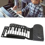 Pianoforte a mano portatile a 49 tasti con corno Principianti per bambini per esercitarsi con il pianoforte elettronico (nero elegante)