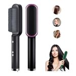 Piastra per capelli 2 in 1 Spazzola e arricciacapelli Piastra per capelli a ioni negativi Pettine per lo styling (nero)