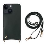 Per iPhone 13 Fish Tail Card Slot PU + Custodia per telefono in TPU con cordino lungo (verde scuro)