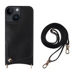 Per iPhone 13 Fish Tail Card Slot PU + Custodia per telefono in TPU con cordino lungo (nero)