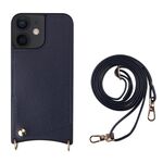 Per iPhone 12/12 Pro Fish Tail Card Slot PU + Custodia per telefono in TPU con cordino lungo (blu scuro)