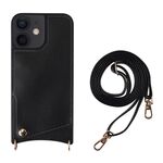 Per iPhone 12/12 Pro Fish Tail Card Slot PU + Custodia per telefono in TPU con cordino lungo (nero)