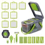 Tritatutto per alimenti multifunzionale 22 in 1, grattugia, cipolla, verdure, con 13 lame in acciaio inossidabile (grigio)