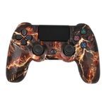 Per controller di gioco Bluetooth wireless PS4 con maniglia di gioco a doppia vibrazione con striscia luminosa (Fire Ghost)