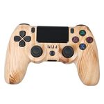 Per controller di gioco Bluetooth wireless PS4 con impugnatura per gioco a doppia vibrazione con striscia luminosa (venatura del legno)