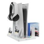 iplay per PS5 Host Maniglia di raffreddamento Base di ricarica con rack di archiviazione disco (bianco)
