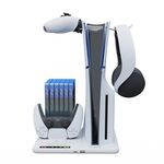 Per PS5 Slim iplay Supporto di raffreddamento multifunzionale con stazione di ricarica per doppio controller Supporto per cuffie e 6 scomparti per schede di gioco
