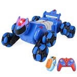 2.4G Bambini Telecomando Giocattolo Auto Stunt Robot Cane Gesto Sensore Luci Musica Spray Arrampicata Auto, Colore: Blu Doppio RC