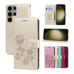 Custodia per telefono in pelle PU con vibrazione in rilievo rosa ultra rosa per Samsung Galaxy S24 (oro)