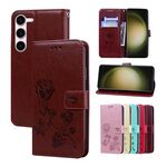 Custodia per telefono in pelle PU con vibrazione rosa goffrata per Samsung Galaxy S24 (marrone)
