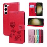 Custodia per cellulare in pelle PU con stampa in rilievo rosa per Samsung Galaxy S24 (rossa)