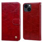 Custodia per cellulare in pelle antiurto con texture a cera d'olio per iPhone 15 Plus (rossa)