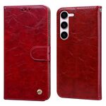 Per Samsung Galaxy S24+ Custodia per cellulare in pelle antiurto con texture a cera d'olio (rossa)