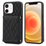 Per iPhone 12/12 Pro Custodia per telefono con trama rombica e cordino lungo (nero)