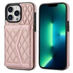 Per iPhone 13 Pro Max Custodia per telefono con trama rombica e cordino lungo (oro rosa)