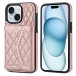 Per iPhone 15 Custodia per telefono con trama rombica e cordino lungo (oro rosa)
