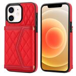 Per iPhone 12 mini Custodia per telefono con trama rombica e cordino lungo (rosso)