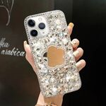 Per iPhone 11 Pro Max Custodia per PC con strass bling fatta a mano a specchio (fiore grigio argento)
