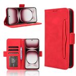Custodia per telefono in pelle con slot per carte di credito e texture in vitello per OPPO Reno12 5G (rosso)
