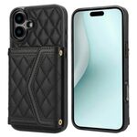 Per iPhone 16 Plus Custodia per telefono con trama rombica e cordino lungo (nero)