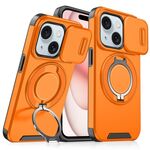 Custodia per telefono con supporto ad anello scorrevole Camshield per iPhone 15 Plus (arancione)
