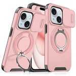 Custodia per telefono con supporto ad anello scorrevole Camshield per iPhone 15 Plus (rosa)