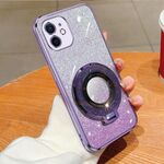 Per iPhone 11 Custodia per telefono in TPU con supporto rotondo glitterato sfumato placcato (viola)