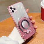 Per iPhone 11 Pro Custodia per telefono in TPU con supporto rotondo glitterato sfumato placcato (rosa)
