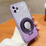 Per iPhone 11 Pro Custodia per telefono in TPU con supporto rotondo glitterato sfumato placcato (viola)