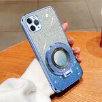Per iPhone 11 Pro Custodia per telefono in TPU con supporto rotondo glitterato sfumato placcato (blu Sierra)