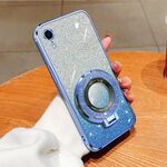 Per iPhone XR Custodia per telefono in TPU con supporto rotondo glitterato sfumato placcato (blu Sierra)