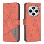 Per Redmi 14C 4G Custodia per telefono in pelle con fibbia magnetica e trama a rombi (marrone)