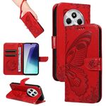 Per Redmi 14C 4G Custodia per telefono in pelle goffrata con farfalla a coda di rondine (rosso)