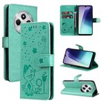 Per Redmi 14C 4G Custodia per telefono in pelle con motivo a gatto e ape in rilievo (verde)
