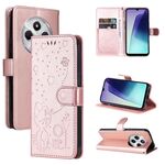 Per Redmi 14C 4G Custodia per telefono in pelle con stampa gatto e ape (oro rosa)