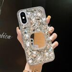 Per iPhone XS Max Custodia per telefono per PC con strass bling fatta a mano a specchio (quadrato grigio argento)