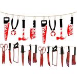 8 pezzi + 12 pezzi Halloween imitazione coltello di sangue ciondolo bandiera decorativa tenda porta casa stregata