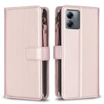 Per Motorola Moto G14 4G 9 slot per schede Custodia con cerniera in pelle a portafoglio con vibrazione (oro rosa)