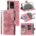 Custodia per telefono in pelle con cerniera totem multi-scheda per Samsung Galaxy S20 Ultra (rosa)