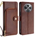 Per OPPO Reno12 F 5G Custodia in pelle con cerniera (marrone)