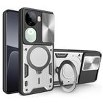 Custodia per telefono con supporto magnetico scorrevole Camshield per vivo iQOO Z9s 5G CD Texture (argento)