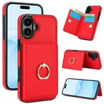 Per iPhone 16 Custodia per telefono con anello porta carte antifurto RFID (rosso)